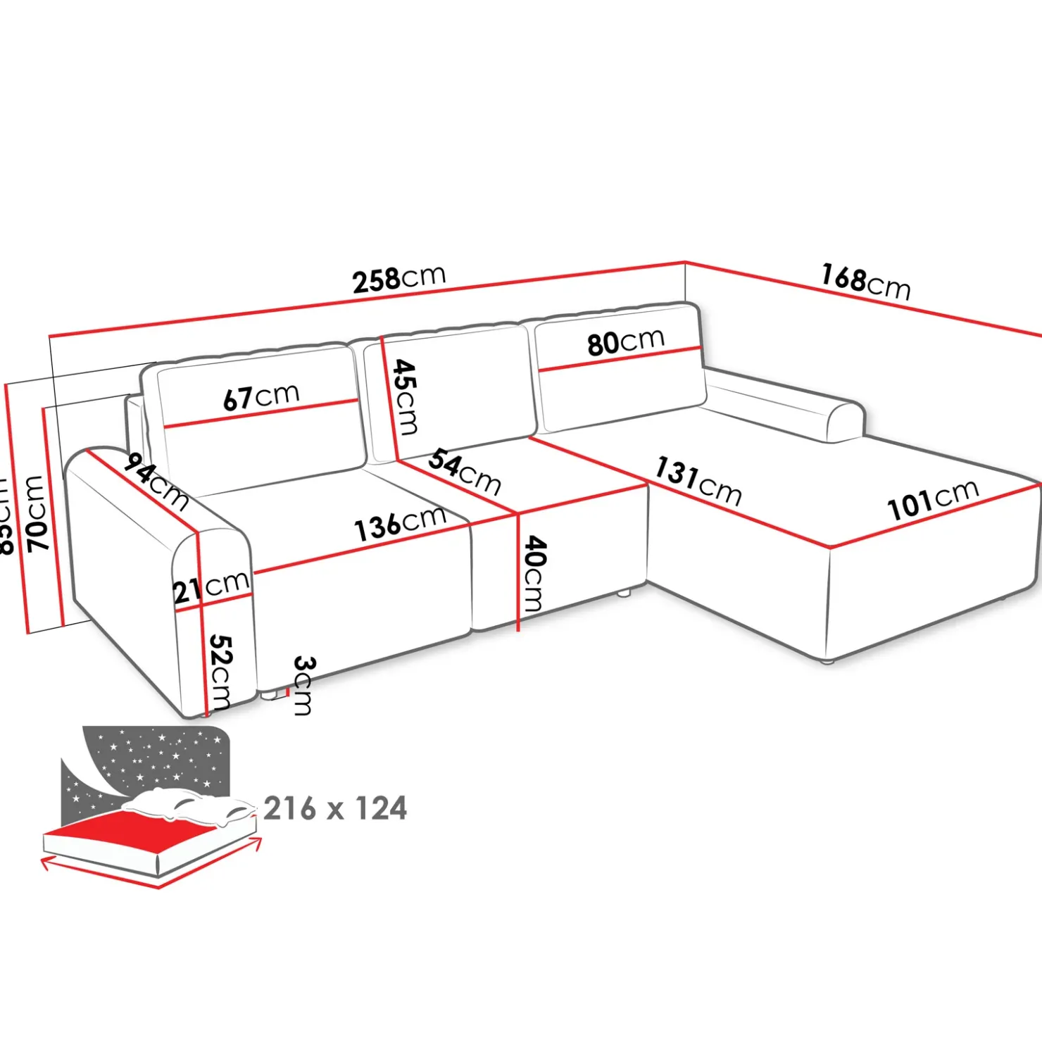 Garnero Arredamenti Divano letto angolare sinistra 3 posti 258x168 cm con contenitore a trama sottile beige Olivon Hot