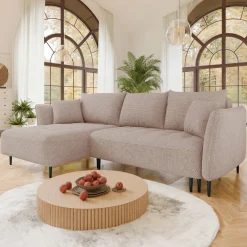 Garnero Arredamenti Divano letto angolare sinistro 3 posti 276x158cm tessuto rosa Angle Tessuto Peluche Onega Rosa New