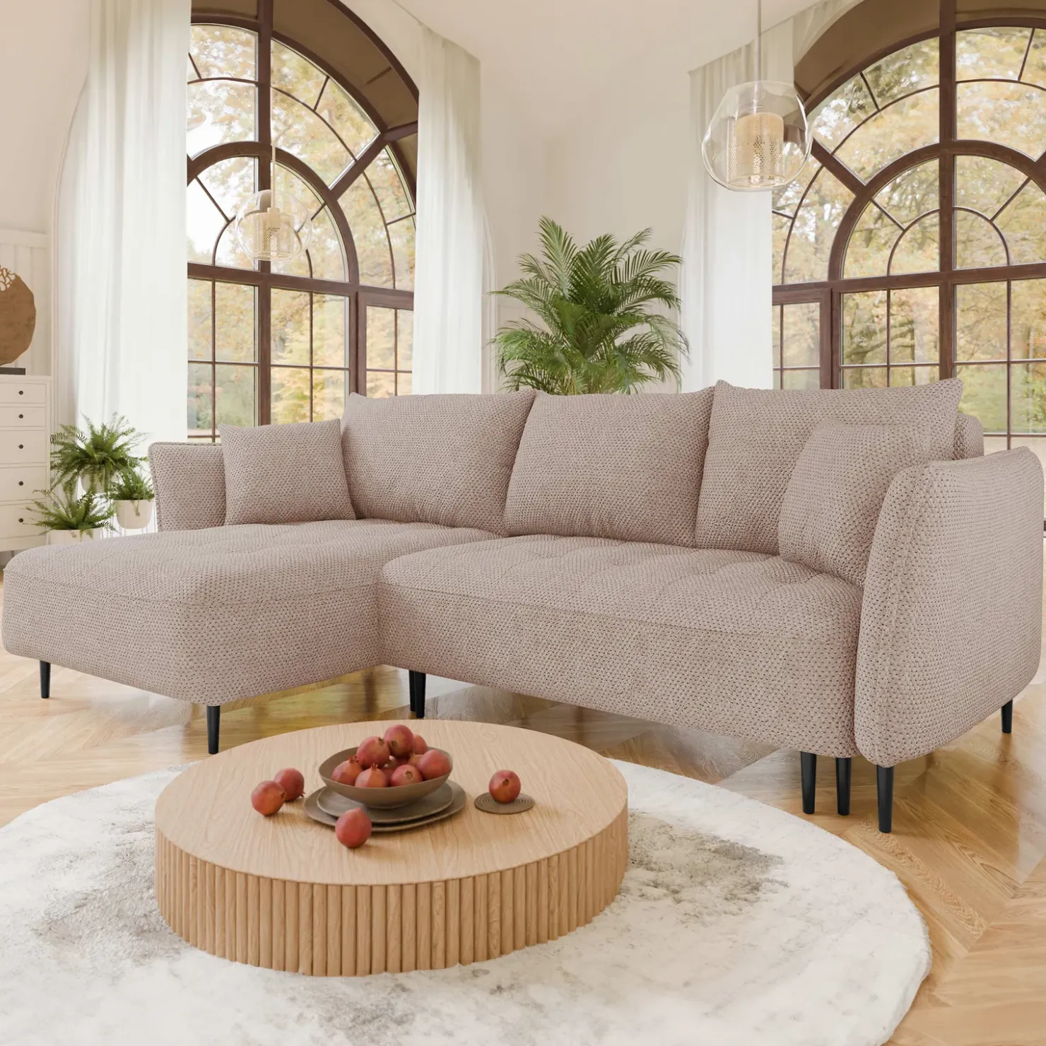 Garnero Arredamenti Divano letto angolare sinistro 3 posti 276x158cm tessuto rosa Angle Tessuto Peluche Onega Rosa New