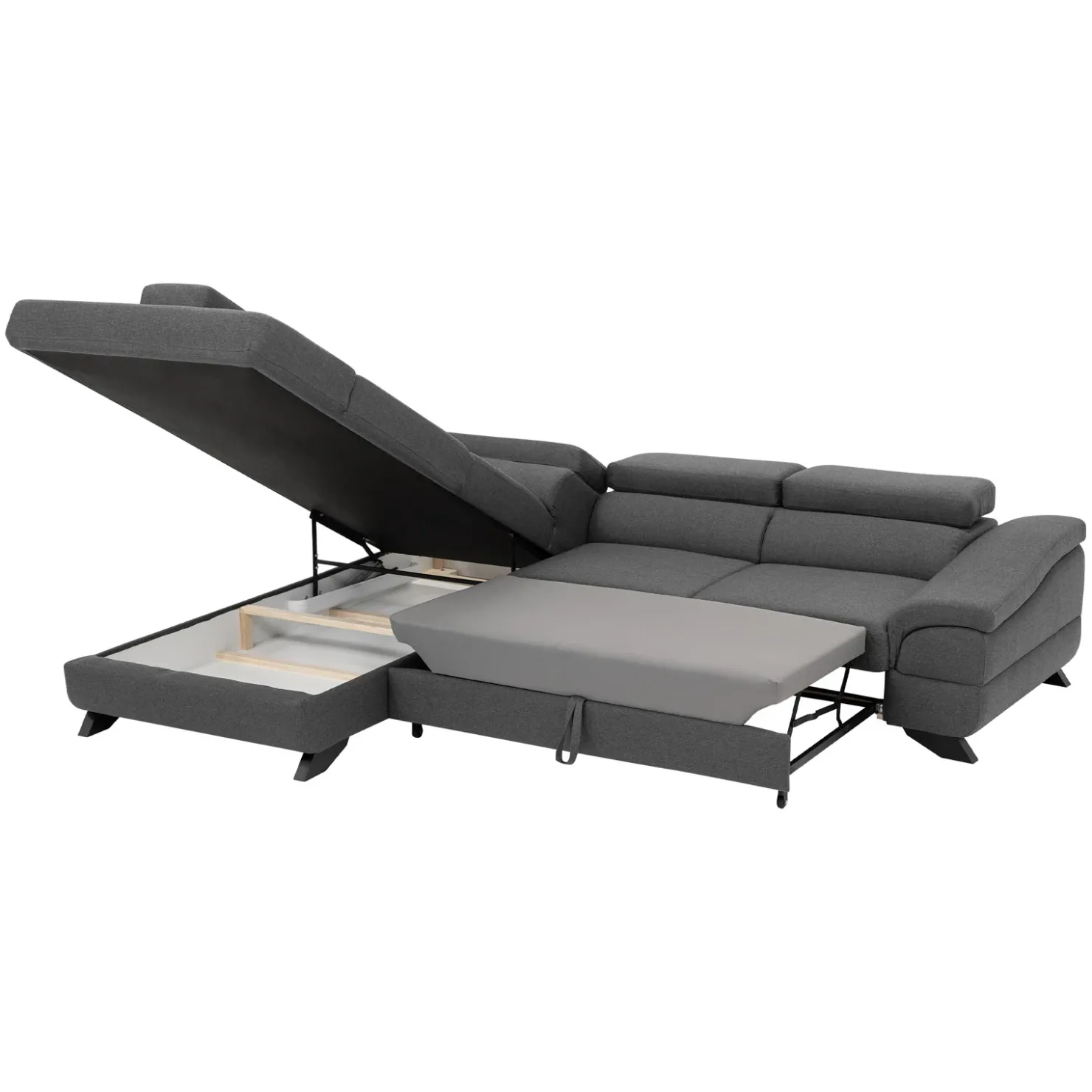 Garnero Arredamenti Divano letto angolare sinistro 5 posti 272x219cm tessuto antracite Lumma Hot