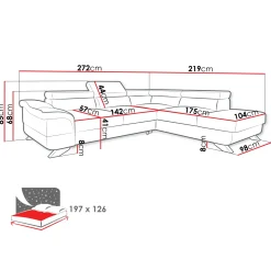 Garnero Arredamenti Divano letto angolare sinistro 5 posti 272x219cm tessuto antracite Lumma Hot