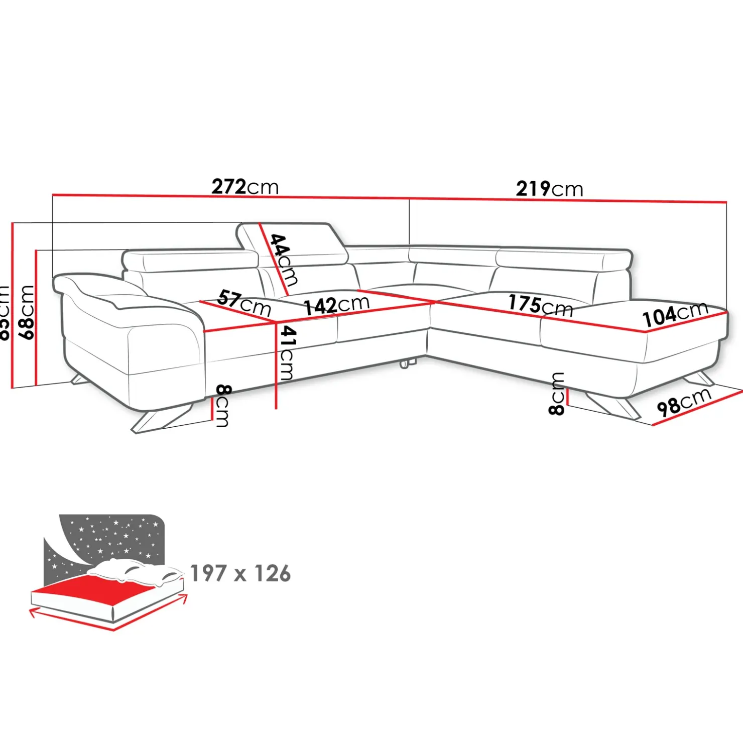 Garnero Arredamenti Divano letto angolare sinistro 5 posti 272x219cm tessuto antracite Lumma Hot