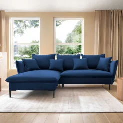 Garnero Arredamenti Divano letto angolare sinistro 3 posti 258x167cm tessuto blu Lushify Tessuto Riviera Vellutato Blu
