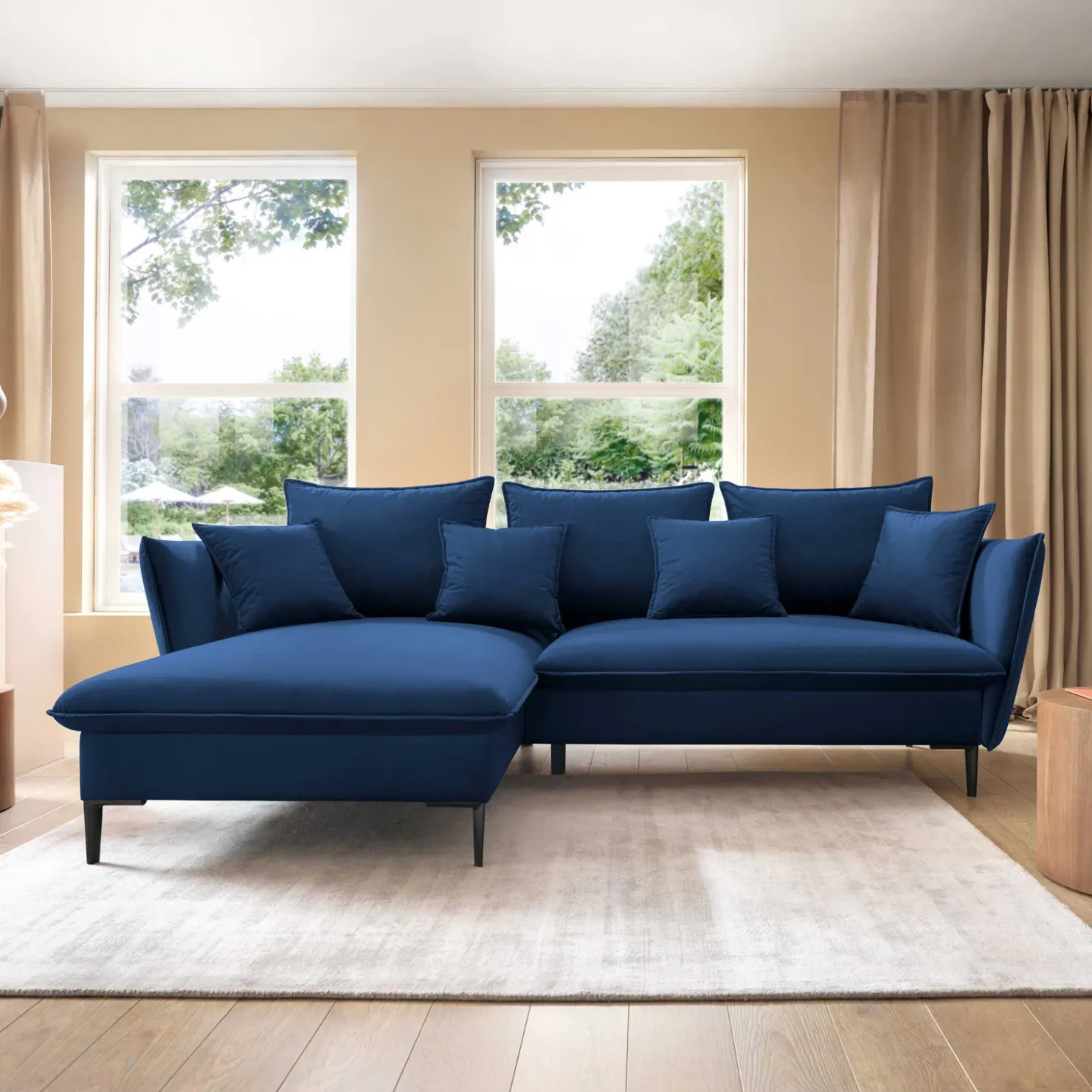 Garnero Arredamenti Divano letto angolare sinistro 3 posti 258x167cm tessuto blu Lushify Tessuto Riviera Vellutato Blu
