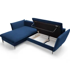 Garnero Arredamenti Divano letto angolare sinistro 3 posti 258x167cm tessuto blu Lushify Tessuto Riviera Vellutato Blu