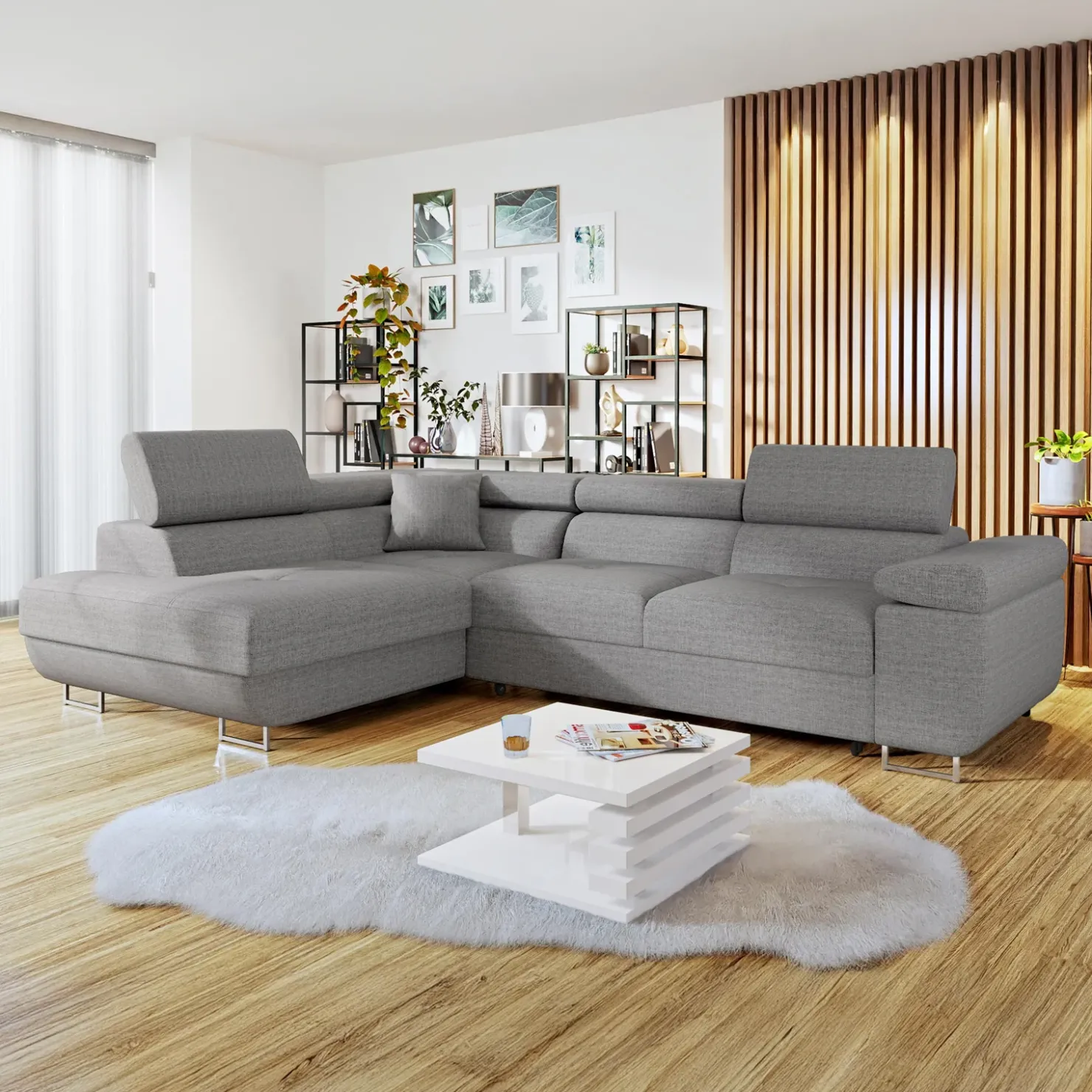 Garnero Arredamenti Divano letto angolare sinistra 4 posti 274x203cm imbottito grigio Bormio Tessuto Treccia Fine Grigio Discount