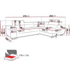 Garnero Arredamenti Divano letto angolare sinistra 4 posti 274x203cm imbottito grigio Bormio Tessuto Treccia Fine Grigio Discount