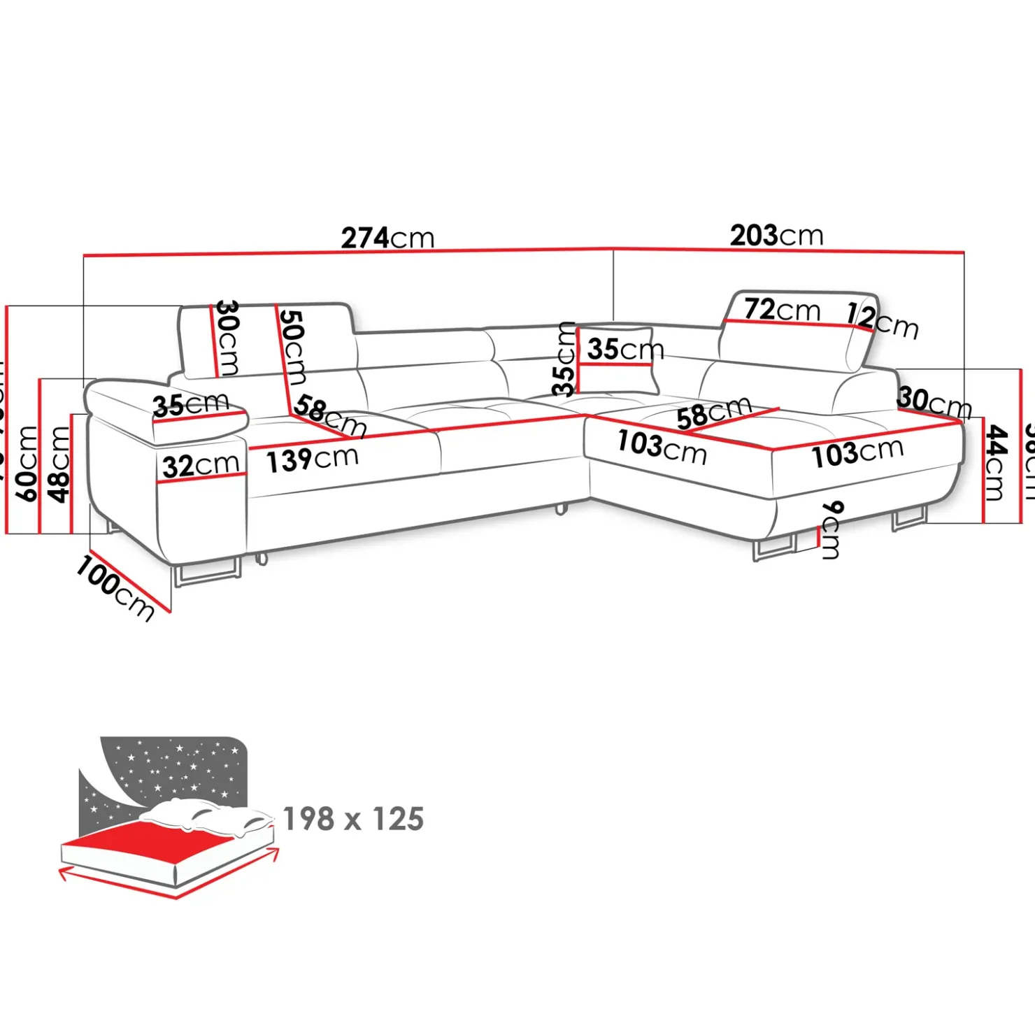 Garnero Arredamenti Divano letto angolare sinistra 4 posti 274x203cm imbottito grigio Bormio Tessuto Treccia Fine Grigio Discount