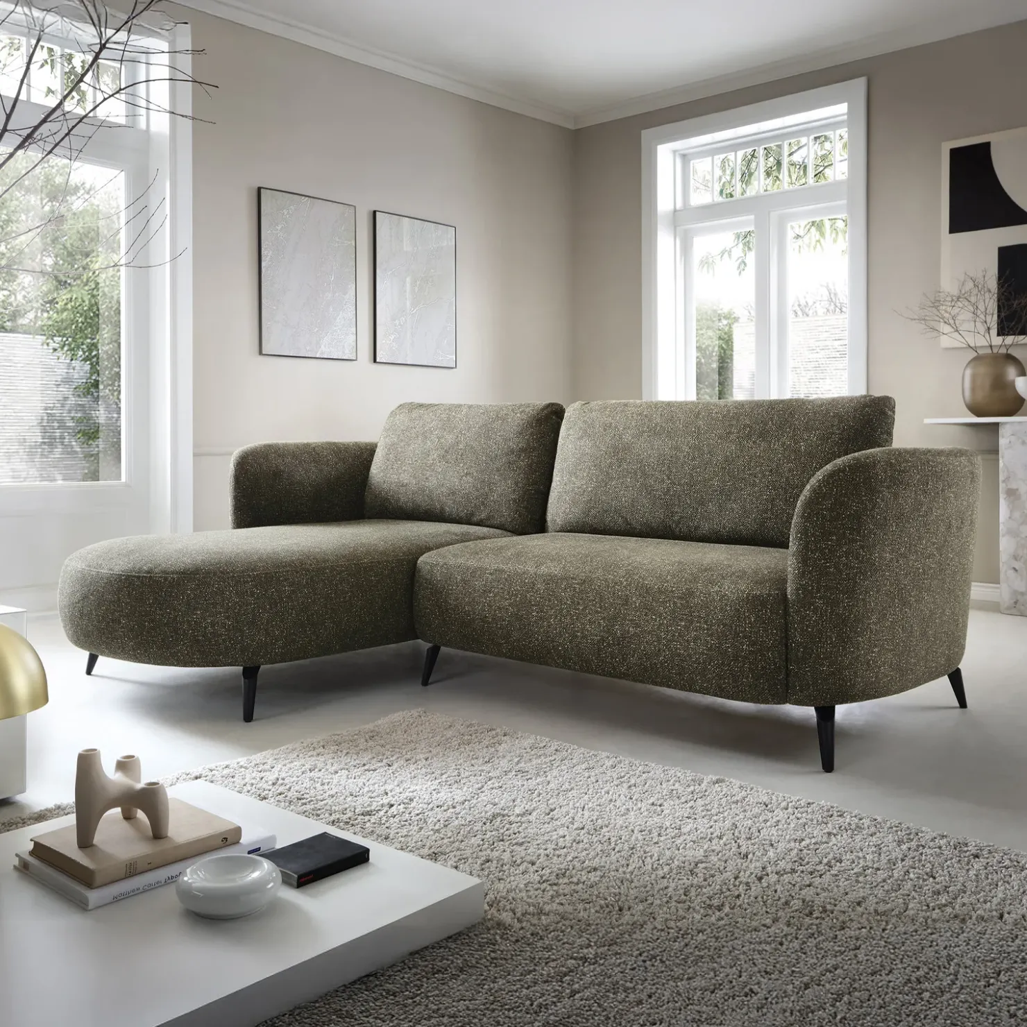 Garnero Arredamenti Divano letto angolare sinistra 3 posti 260x180cm tessuto bouclè verde Repose Tessuto Bouclè Blur Verdone New