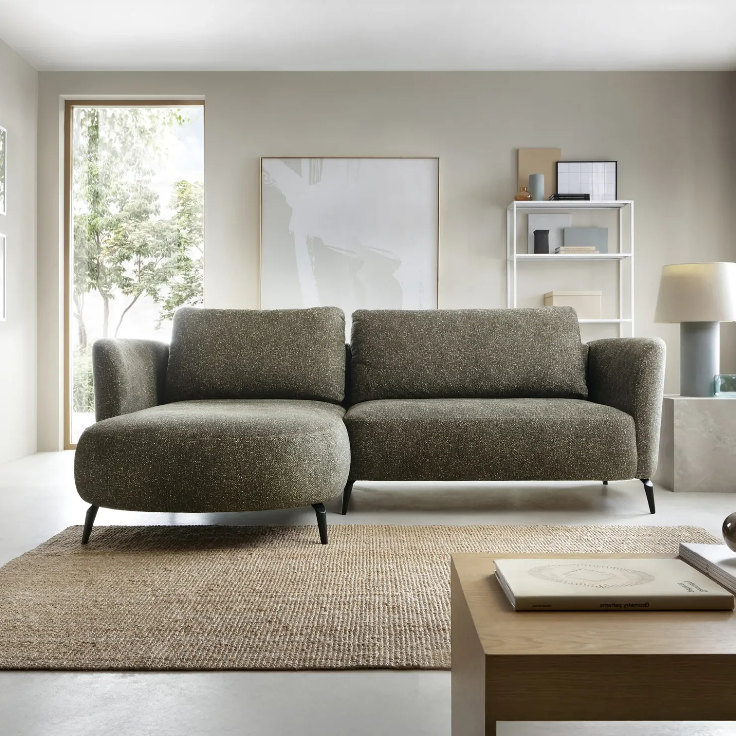 Garnero Arredamenti Divano letto angolare sinistra 3 posti 260x180cm tessuto bouclè verde Repose Tessuto Bouclè Blur Verdone New