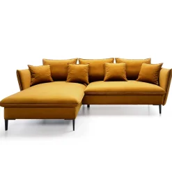 Garnero Arredamenti Divano letto angolare sinistro 3 posti 258x167cm tessuto giallo senape Lushify Tessuto Riviera Vellutato Senape Outlet