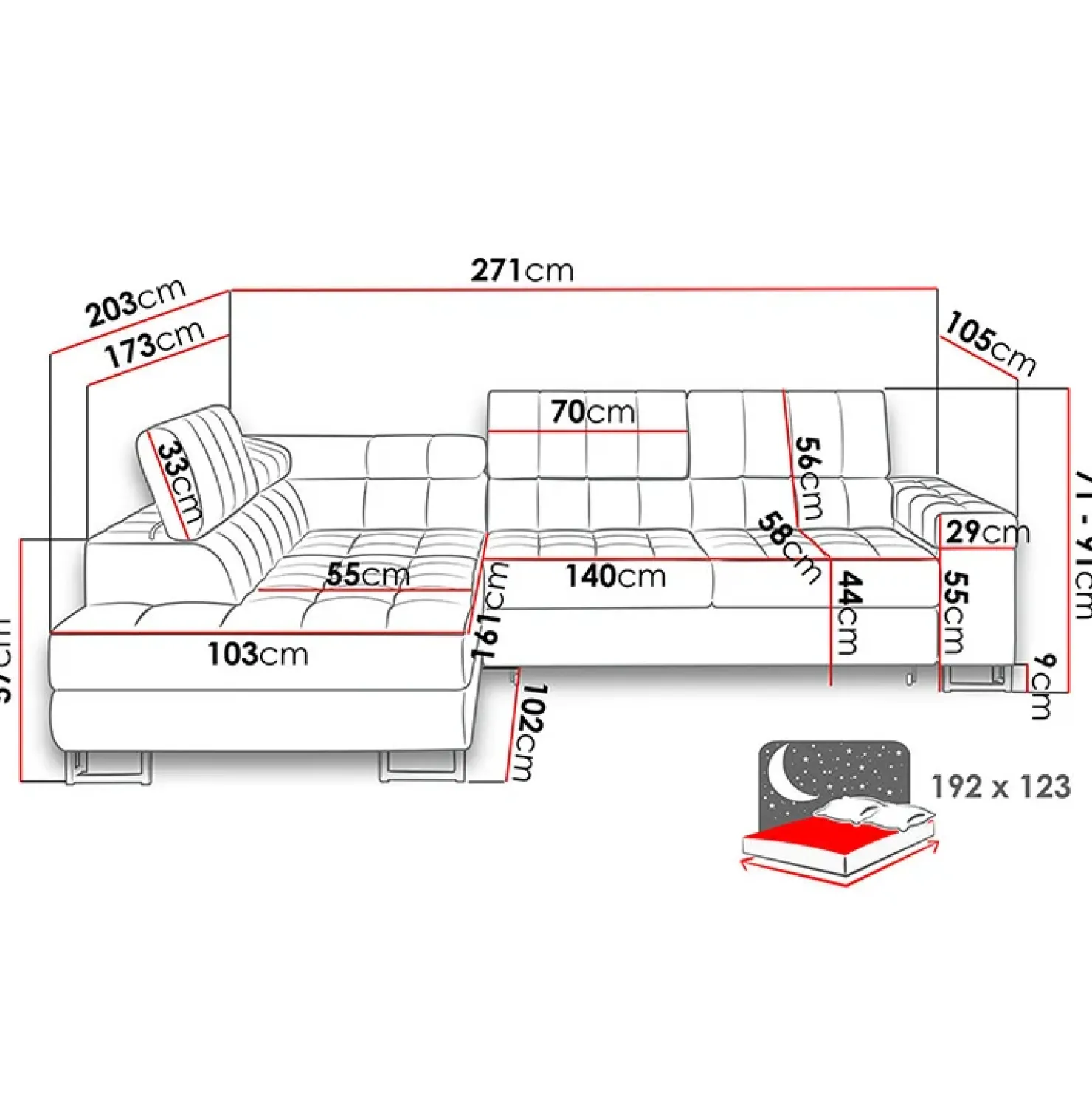 Garnero Arredamenti Divano letto angolare sinistra 5 posti 271x203cm blu Canosio Hot