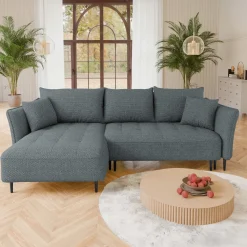 Garnero Arredamenti Divano letto angolare sinistro 3 posti 276x158cm tessuto grigio scuro Angle Tessuto Peluche Onega Grigio Scuro Outlet