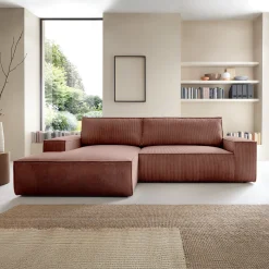 Garnero Arredamenti Divano letto angolare sinistra 3 posti 267x167cm velluto a coste rosa Relaxion Velluto a Coste Poso Rosa