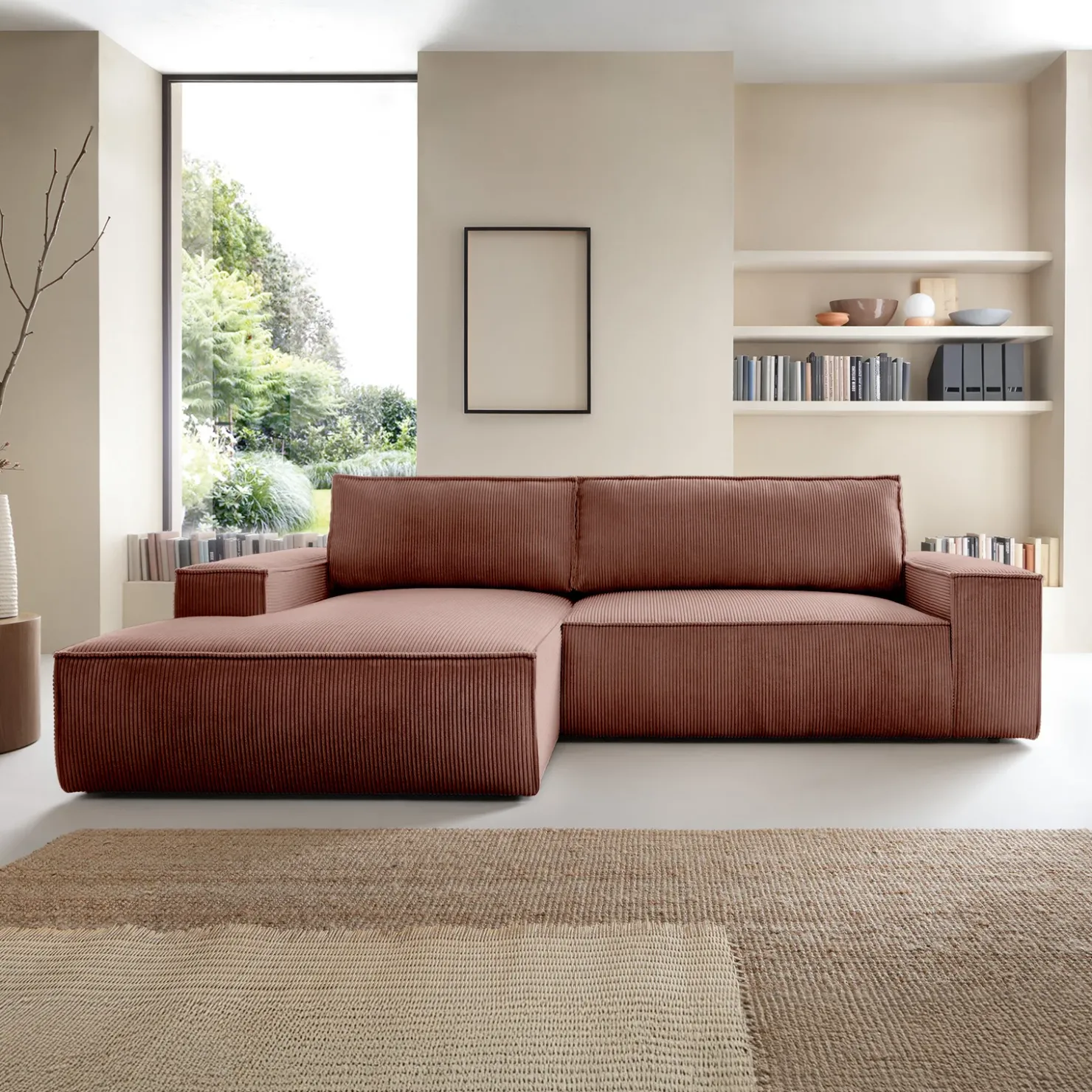 Garnero Arredamenti Divano letto angolare sinistra 3 posti 267x167cm velluto a coste rosa Relaxion Velluto a Coste Poso Rosa