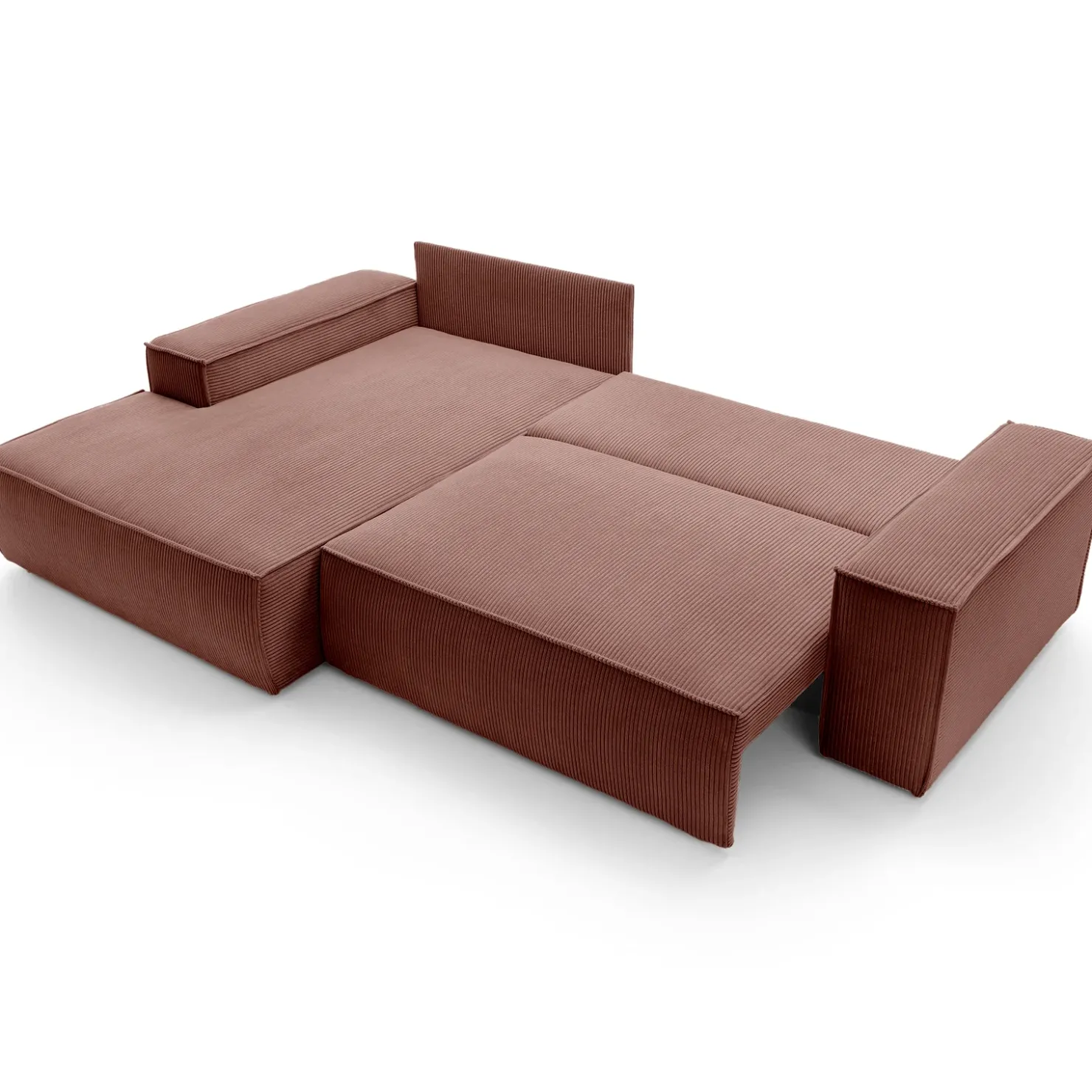 Garnero Arredamenti Divano letto angolare sinistra 3 posti 267x167cm velluto a coste rosa Relaxion Velluto a Coste Poso Rosa