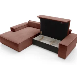 Garnero Arredamenti Divano letto angolare sinistra 3 posti 267x167cm velluto a coste rosa Relaxion Velluto a Coste Poso Rosa