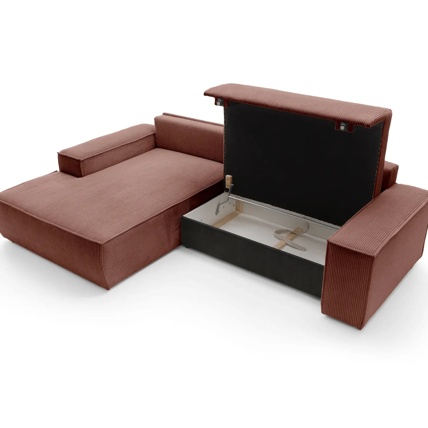 Garnero Arredamenti Divano letto angolare sinistra 3 posti 267x167cm velluto a coste rosa Relaxion Velluto a Coste Poso Rosa