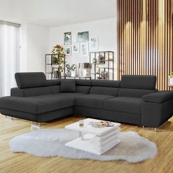Garnero Arredamenti Divano letto angolare sinistra imbottito 274x203cm nero Bormio Tessuto Vellutato Manila Nero Discount