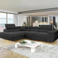 Garnero Arredamenti Divano letto angolare sinistra imbottito 274x203cm nero Bormio Tessuto Vellutato Manila Nero Discount