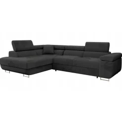 Garnero Arredamenti Divano letto angolare sinistra imbottito 274x203cm nero Bormio Tessuto Vellutato Manila Nero Discount