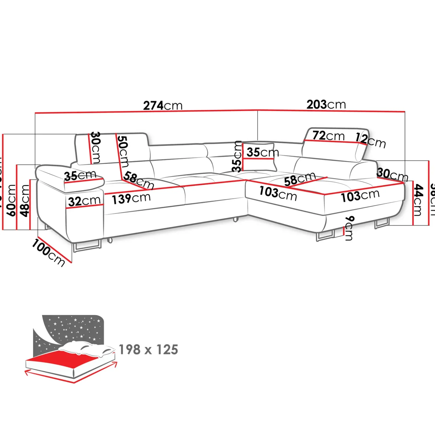 Garnero Arredamenti Divano letto angolare sinistra imbottito 274x203cm nero Bormio Tessuto Vellutato Manila Nero Discount