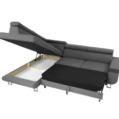 Garnero Arredamenti Divano letto angolare sinistra 5 posti 253x188cm con box contenitore grigio Almese Tessuto Treccia Fine Lux Grigio Best