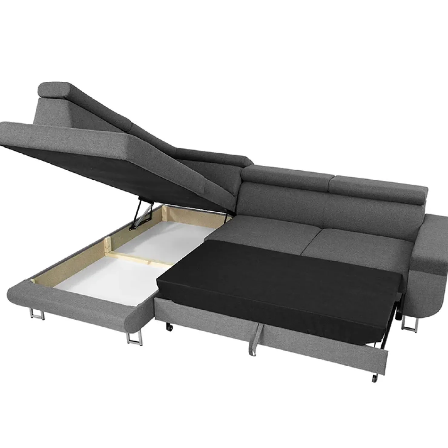 Garnero Arredamenti Divano letto angolare sinistra 5 posti 253x188cm con box contenitore grigio Almese Tessuto Treccia Fine Lux Grigio Best