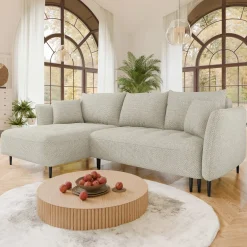 Garnero Arredamenti Divano letto angolare sinistro 3 posti 276x158cm tessuto tortora Angle Tessuto Peluche Onega Tortora Sale