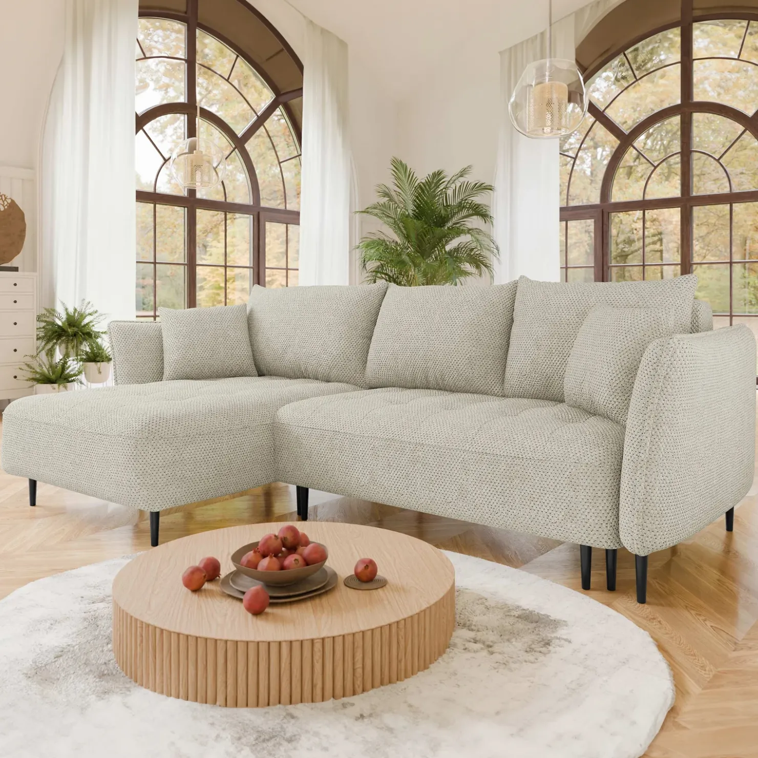 Garnero Arredamenti Divano letto angolare sinistro 3 posti 276x158cm tessuto tortora Angle Tessuto Peluche Onega Tortora Sale