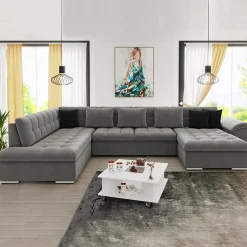 Garnero Arredamenti Divano letto angolare sinistra 5 posti 350x205cm grigio Agliana Tessuto Vellutato Manila Grigio Nero