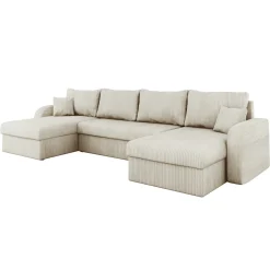 Garnero Arredamenti Divano letto angolare velluto a coste beige 304x140cm con contenitore Assunta Velluto Poso Beige New