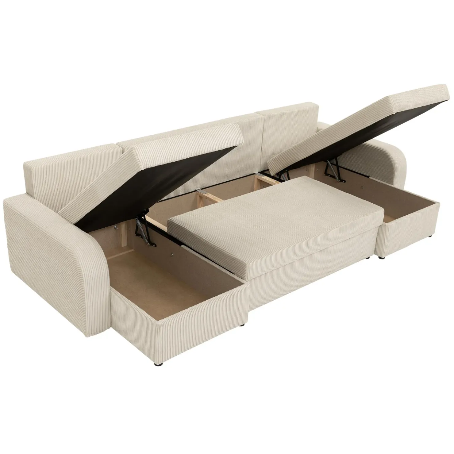 Garnero Arredamenti Divano letto angolare velluto a coste beige 304x140cm con contenitore Assunta Velluto Poso Beige New