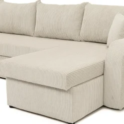 Garnero Arredamenti Divano letto angolare velluto a coste beige 304x140cm con contenitore Assunta Velluto Poso Beige New