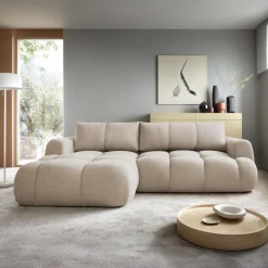 Garnero Arredamenti Divano letto con angolo a sinistra 4 posti 270x173cm con contenitore Litos Tessuto Bouclé Beige New