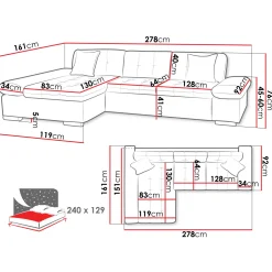 Garnero Arredamenti Divano letto con angolo a sinistra 4 posti 278x161cm contenitore grigio Zenia Hot