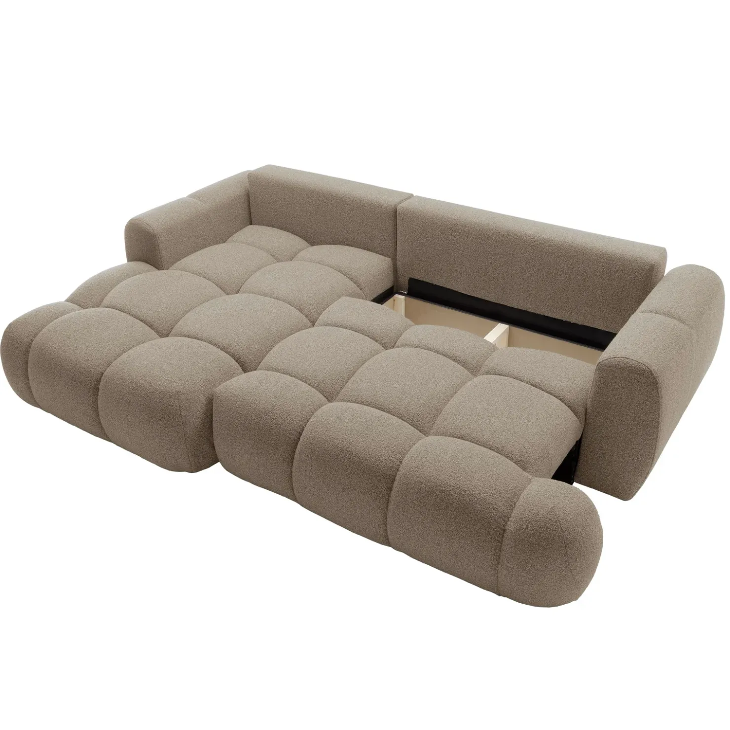 Garnero Arredamenti Divano letto con angolo a sinistra 4 posti 270x173cm con contenitore tessuto bouclé marrone chiaro Litos Tessuto Bouclè Marrone Chiaro Sale