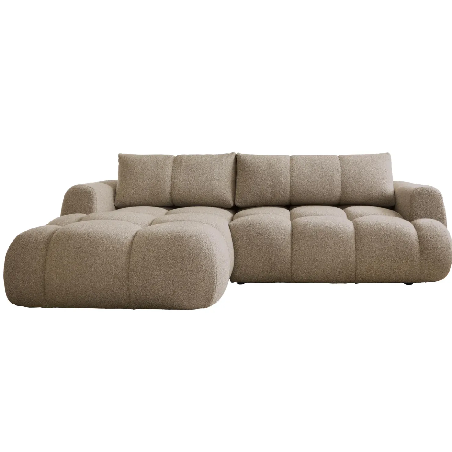 Garnero Arredamenti Divano letto con angolo a sinistra 4 posti 270x173cm con contenitore tessuto bouclé marrone chiaro Litos Tessuto Bouclè Marrone Chiaro Sale