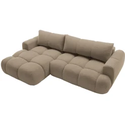 Garnero Arredamenti Divano letto con angolo a sinistra 4 posti 270x173cm con contenitore tessuto bouclé marrone chiaro Litos Tessuto Bouclè Marrone Chiaro Sale