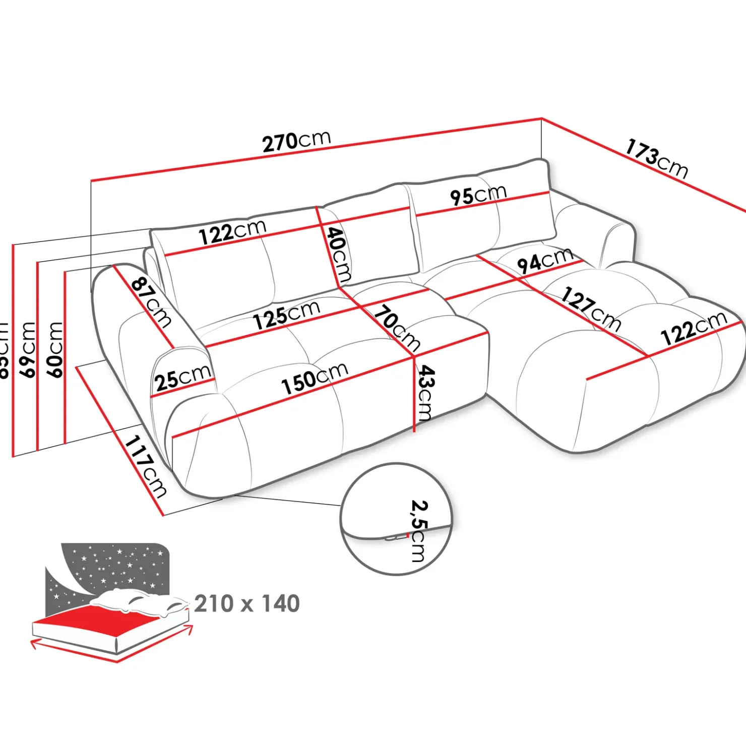 Garnero Arredamenti Divano letto con angolo a sinistra 4 posti 270x173cm con contenitore tessuto bouclé marrone chiaro Litos Tessuto Bouclè Marrone Chiaro Sale