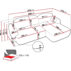 Garnero Arredamenti Divano letto con angolo a destra 4 posti 275x175cm con contenitore imbottito beige Aurum New