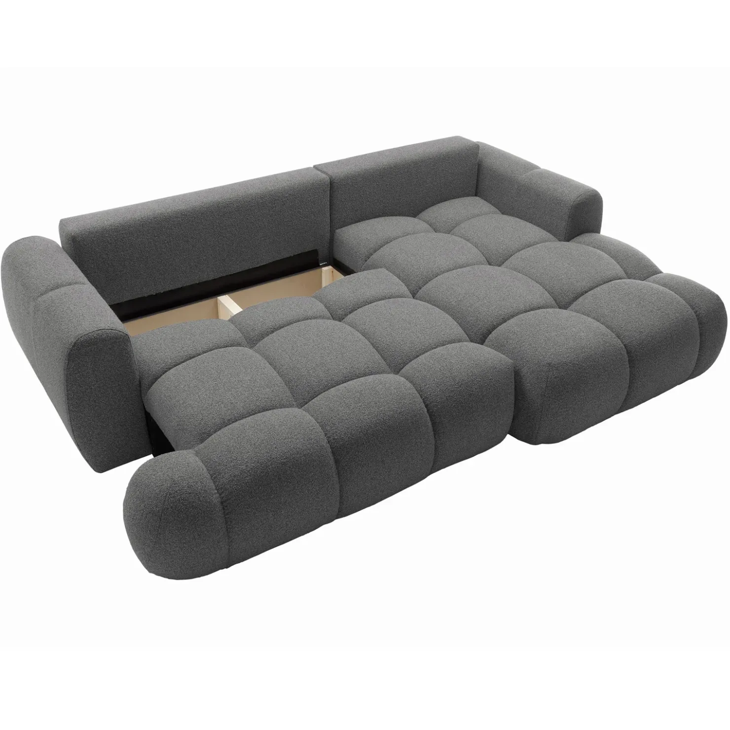 Garnero Arredamenti Divano letto con angolo a destra 4 posti 270x173cm con contenitore Litos Tessuto Bouclé Grigio Scuro Hot