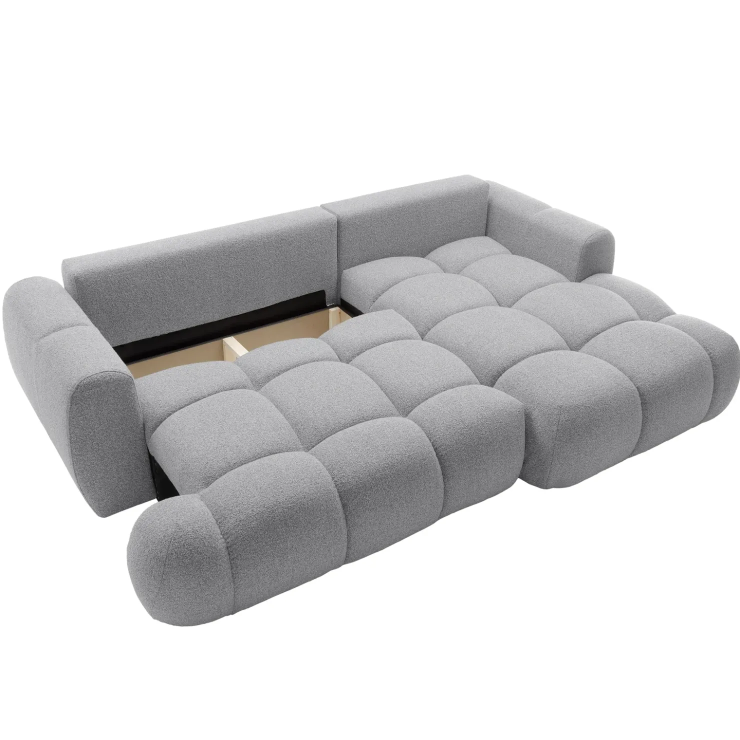 Garnero Arredamenti Divano letto con angolo a destra 4 posti 270x173cm con contenitore Litos Tessuto Bouclé Grigio chiaro Hot