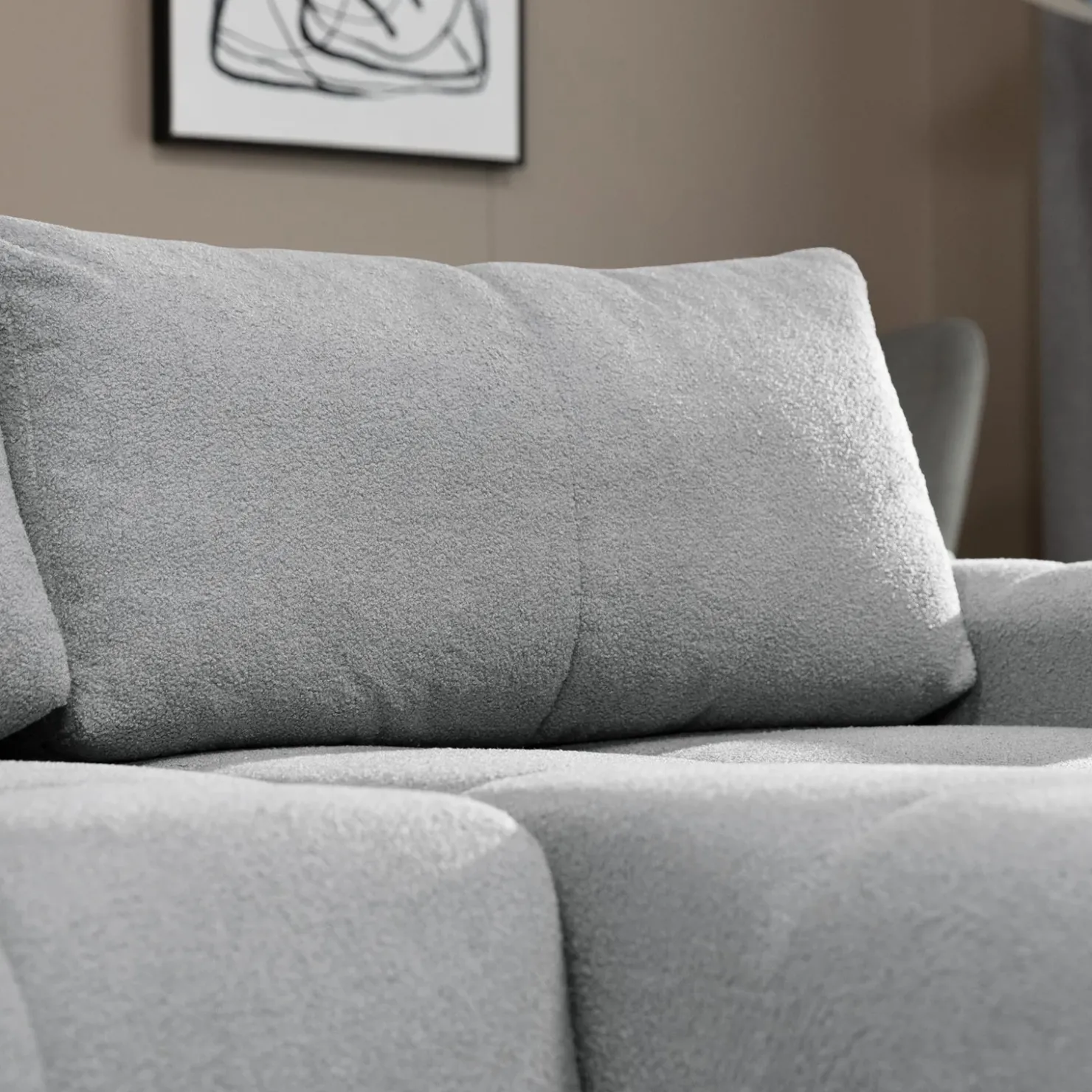 Garnero Arredamenti Divano letto con angolo a destra 4 posti 270x173cm con contenitore Litos Tessuto Bouclé Grigio chiaro Hot