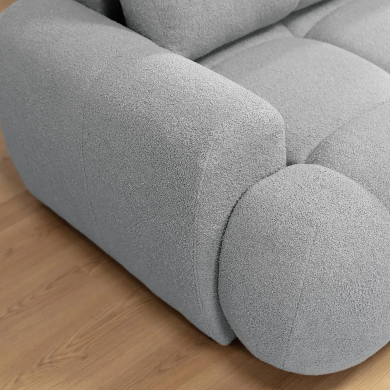 Garnero Arredamenti Divano letto con angolo a destra 4 posti 270x173cm con contenitore Litos Tessuto Bouclé Grigio chiaro Hot