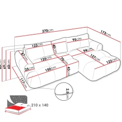 Garnero Arredamenti Divano letto con angolo a destra 4 posti 270x173cm con contenitore Litos Tessuto Bouclé Grigio Tortora Outlet