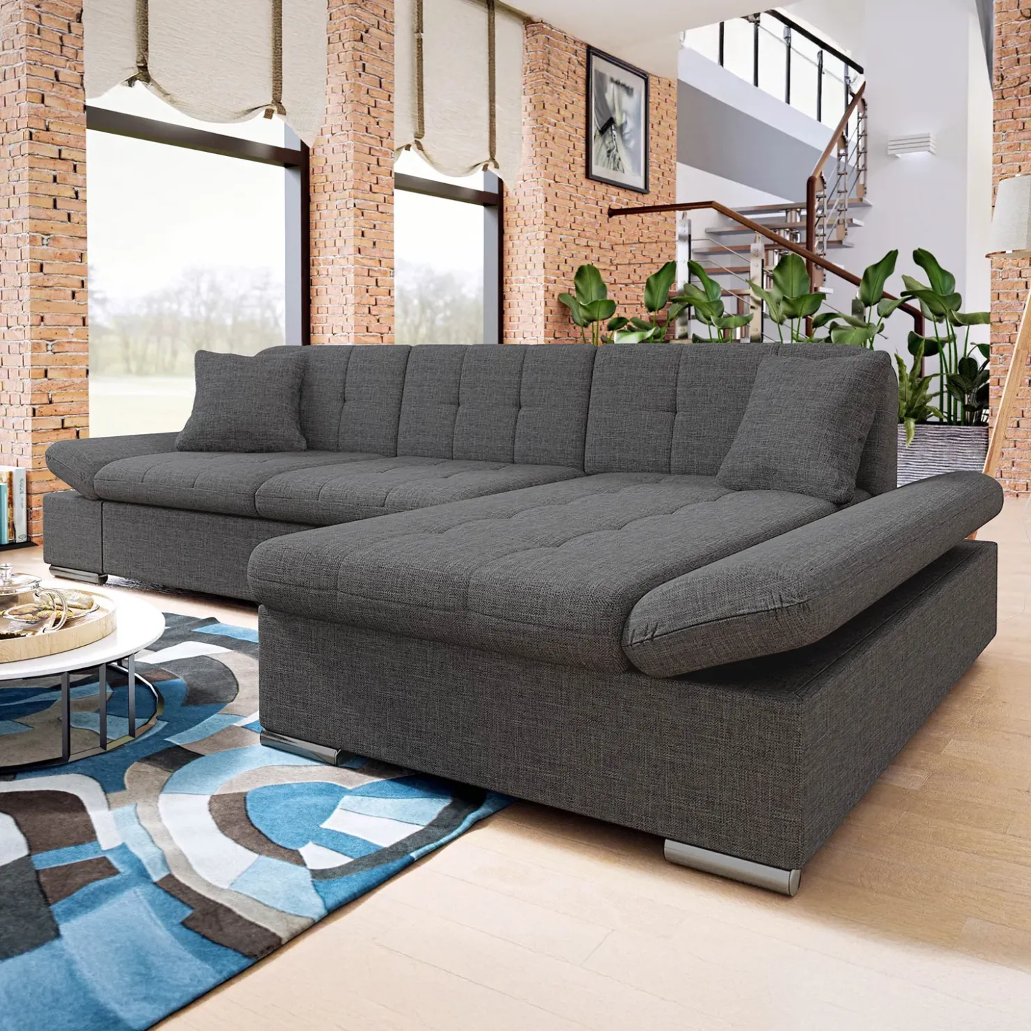 Garnero Arredamenti Divano letto con angolo a destra 4 posti 278x161cm contenitore grigio Zenia New