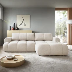 Garnero Arredamenti Divano letto con angolo a destra 4 posti 270x173cm con contenitore Litos Tessuto Bouclé Bianco Crema New