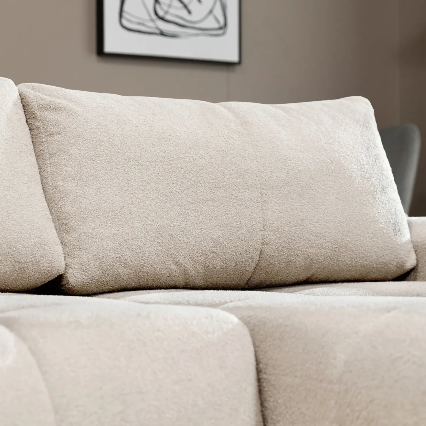 Garnero Arredamenti Divano letto con angolo a destra 4 posti 270x173cm con contenitore Litos Tessuto Bouclé Bianco Crema New