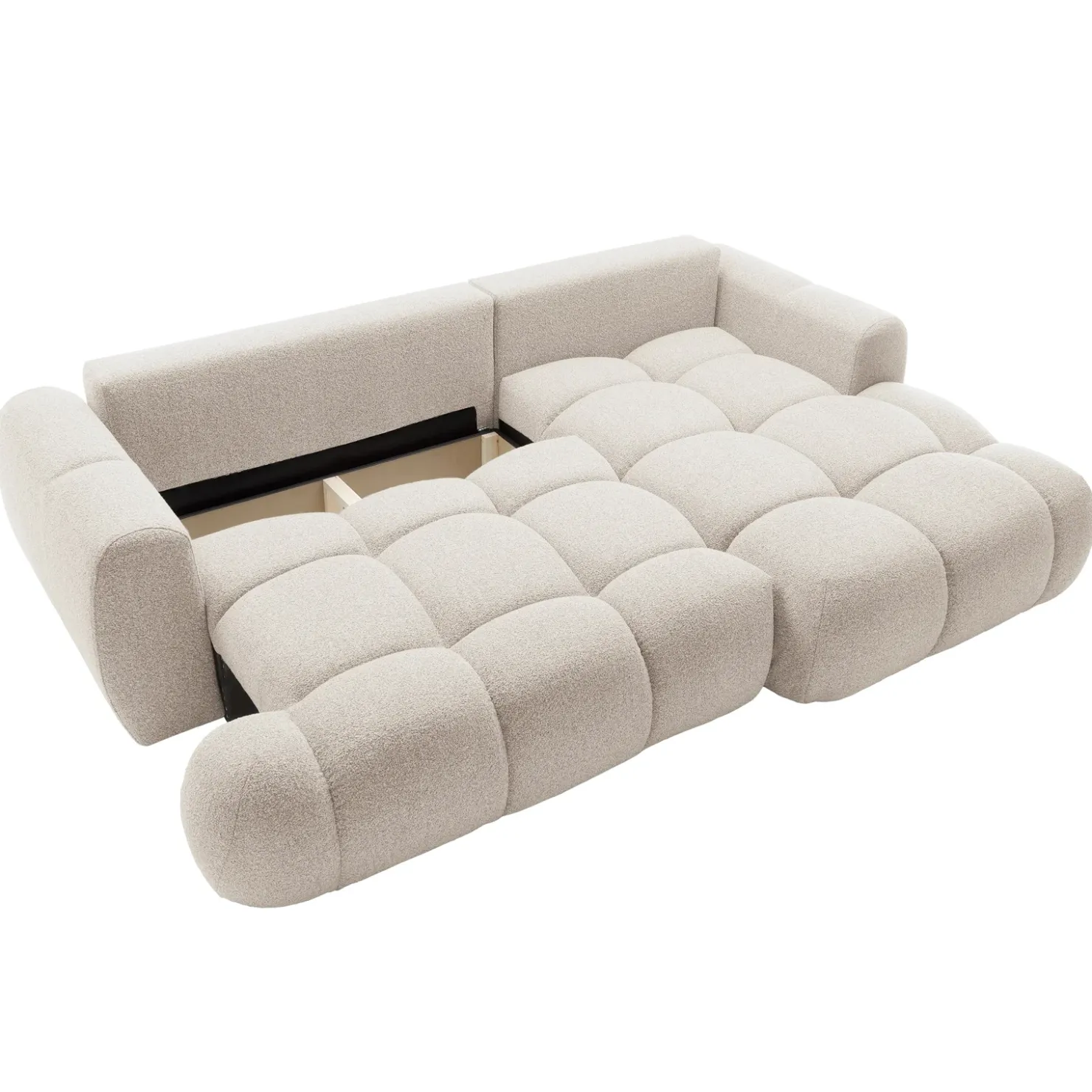 Garnero Arredamenti Divano letto con angolo a destra 4 posti 270x173cm con contenitore Litos Tessuto Bouclé Bianco Crema New
